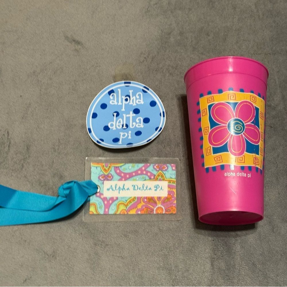 Alpha Delta Pi Gift Set with Pink Cup, Luggage Tag, and Sticker